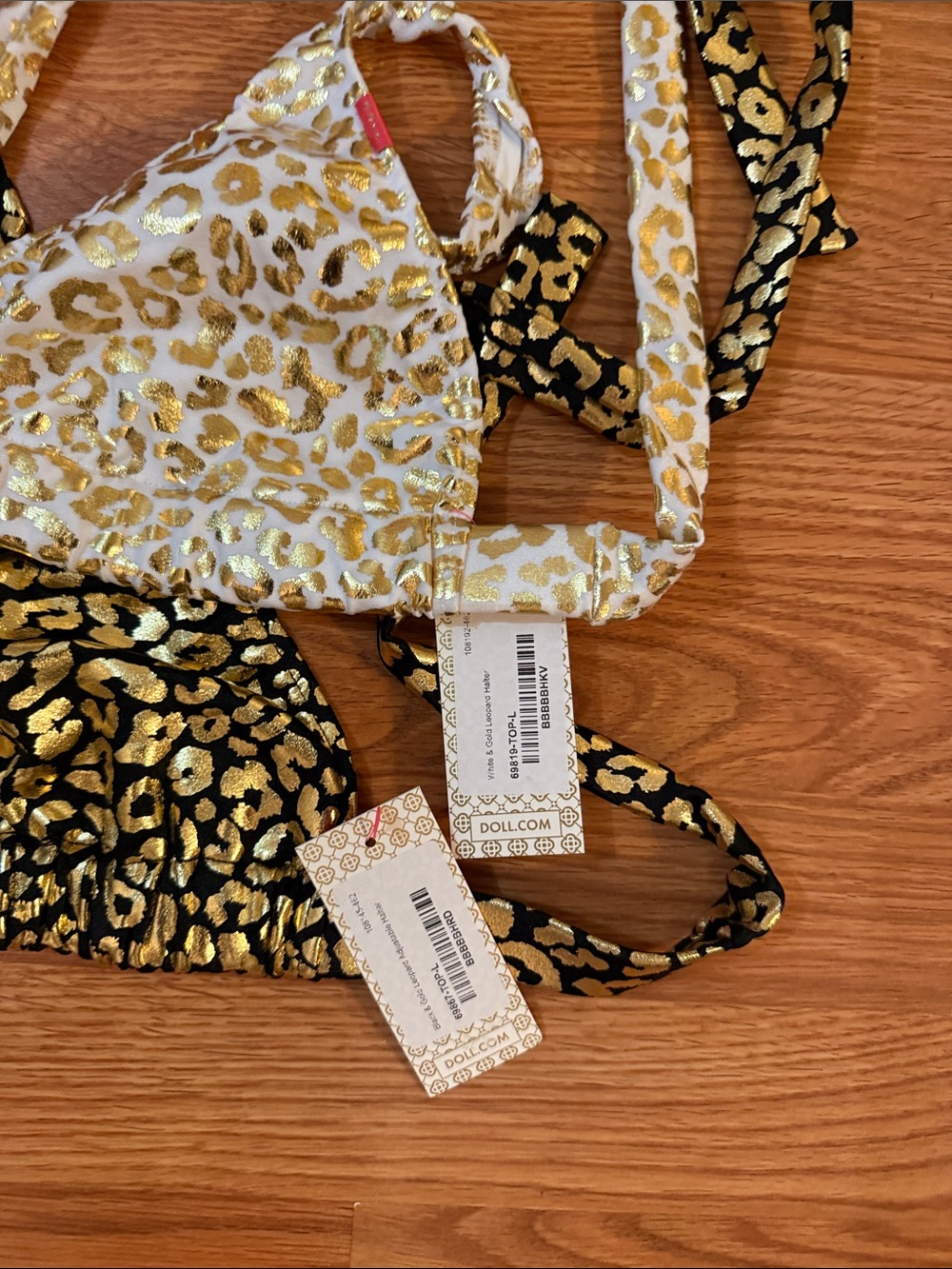 Doll Gold and Black Leopard Print Triangle Bikini Top - Picture 2 of 3